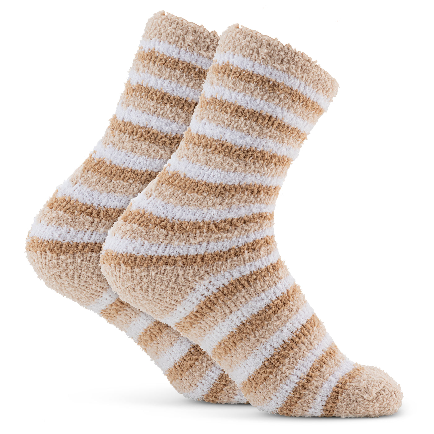 Striped Cosy Socks - Tan, White & Camel