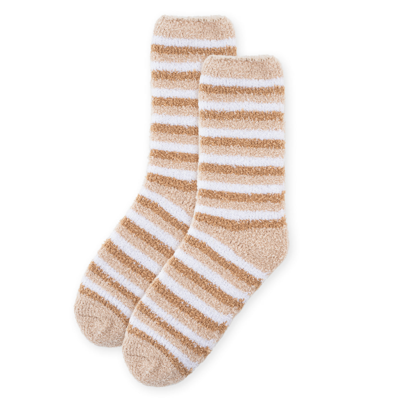 Striped Cosy Socks - Tan, White & Camel