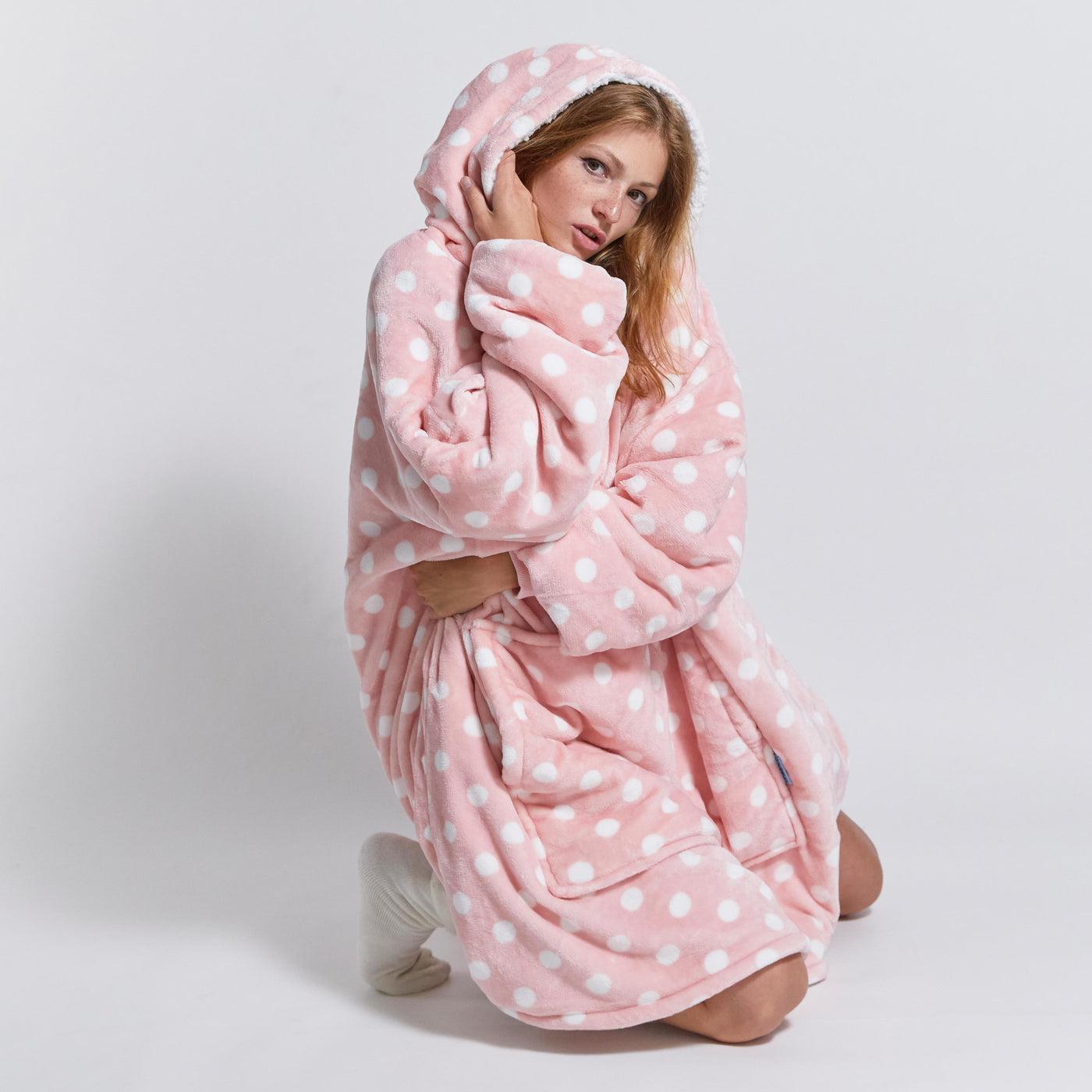 Hoodie Blanket - Pink Polka Dot