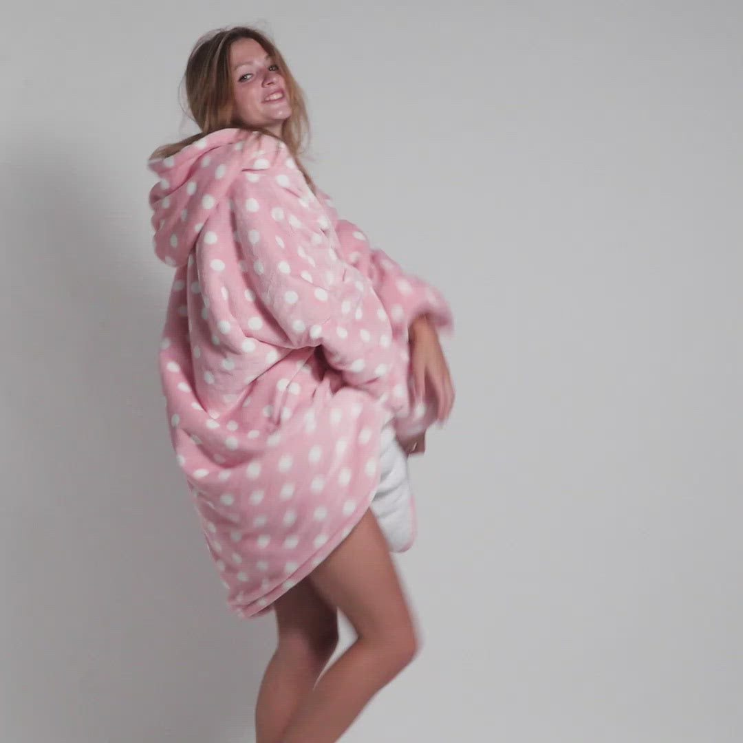 Hoodie Blanket - Pink Polka Dot